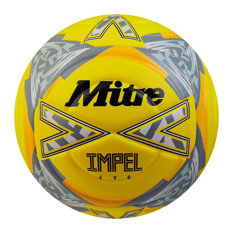 Front view of the Mitre Impel Evo Football Yellow and Black