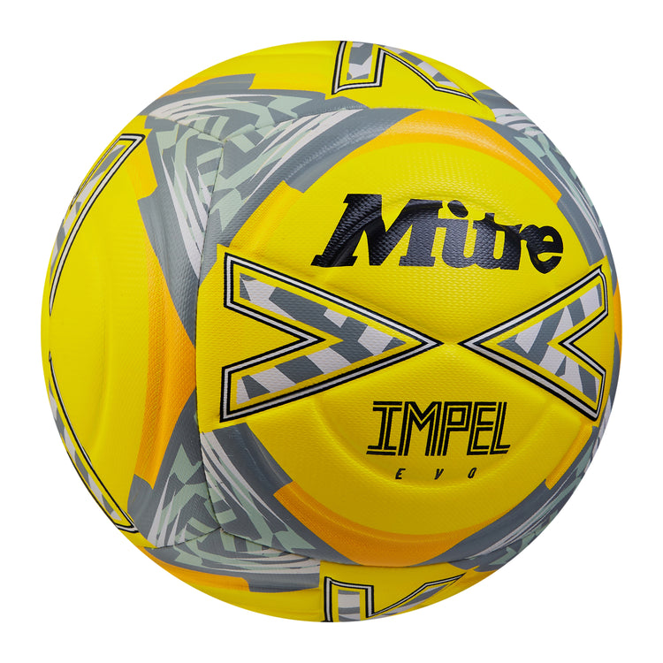 Front ¾ right view of the Mitre Impel Evo Football Yellow and Black