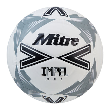 Front view of the Mitre Impel One Football White and Black