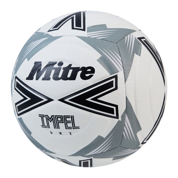 Front ¾ left view of the Mitre Impel One Football White and Black