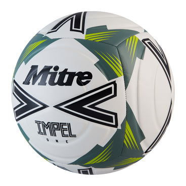Front ¾ left view of the Mitre Impel One Football White and Black