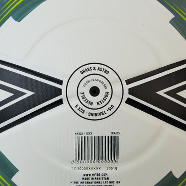 Back ¾ right view of the Mitre Impel One Football White and Black