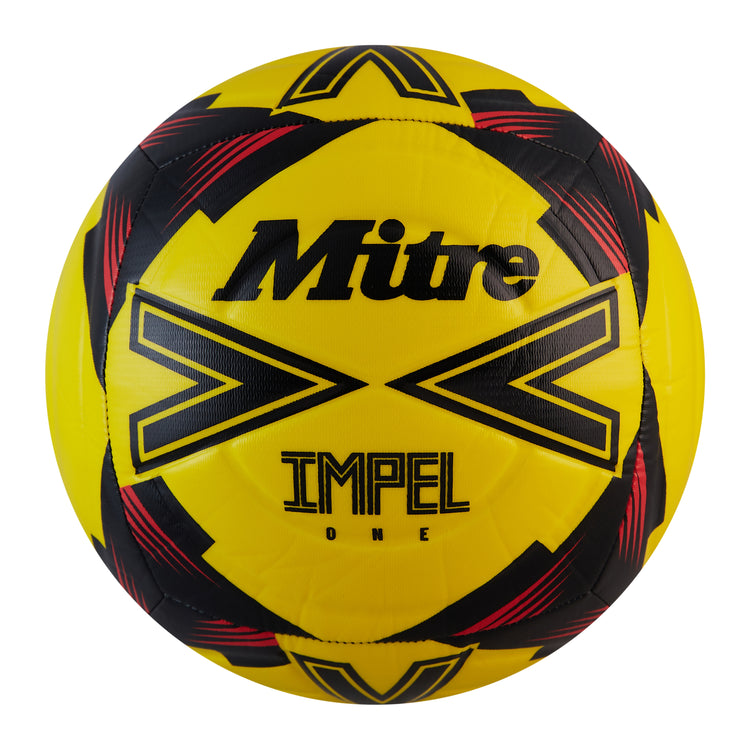 Front view of the Mitre Impel One Football Yellow and Black