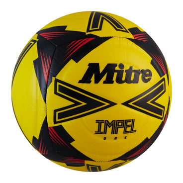 Front ¾ right view of the Mitre Impel One Football Yellow and Black
