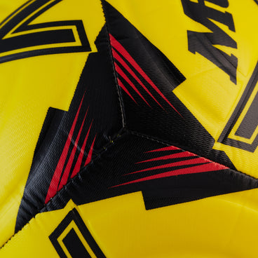 Back ¾ left view of the Mitre Impel One Football Yellow and Black