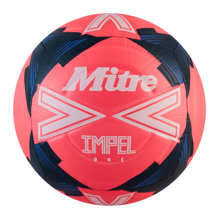 Front view of the Mitre Impel One Football Pink and White