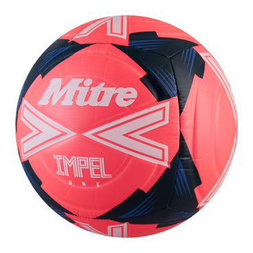 Front ¾ left view of the Mitre Impel One Football Pink and White