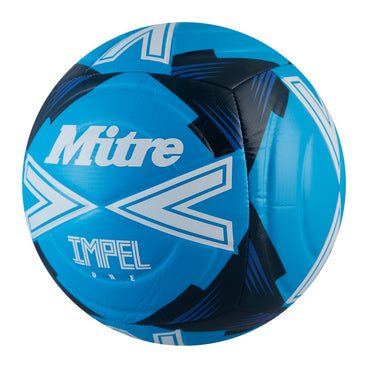 Front ¾ left view of the Mitre Impel One Football Blue and White