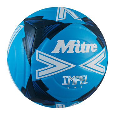 Front ¾ right view of the Mitre Impel One Football Blue and White