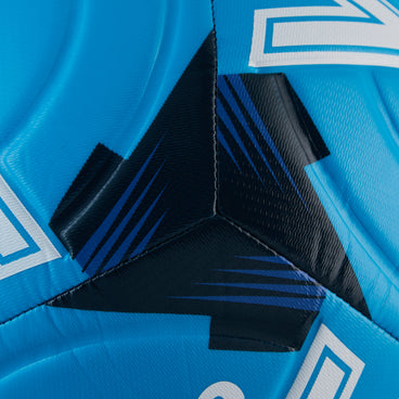 Back ¾ left view of the Mitre Impel One Football Blue and White