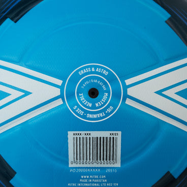 Back ¾ right view of the Mitre Impel One Football Blue and White