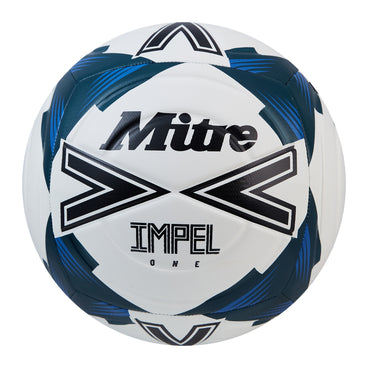 Front view of the Mitre Impel One Football White and Black