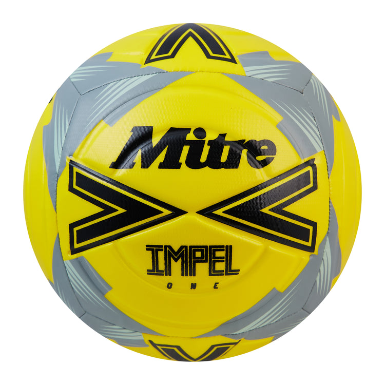Front view of the Mitre Impel One Football Yellow and Black
