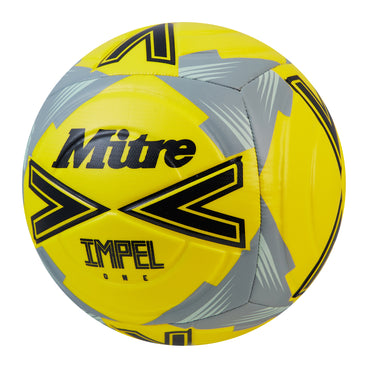 Front ¾ left view of the Mitre Impel One Football Yellow and Black