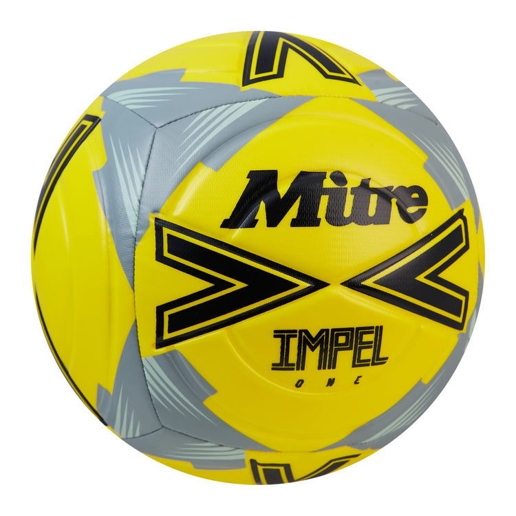 Front ¾ right view of the Mitre Impel One Football Yellow and Black