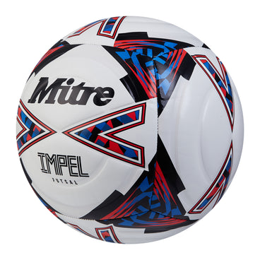 Front ¾ left view of the Mitre Impel Futsal Football White and Black