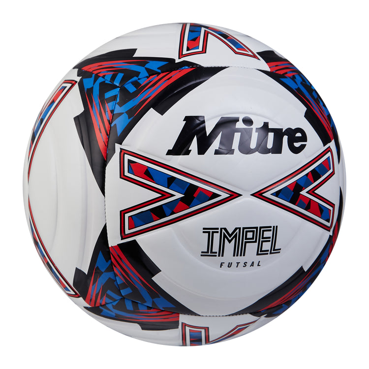 Front ¾ right view of the Mitre Impel Futsal Football White and Black