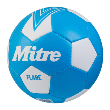 Front ¾ left view of the Mitre Flare Football Blue and White