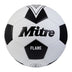 Front view of the Mitre Flare Football White and Black