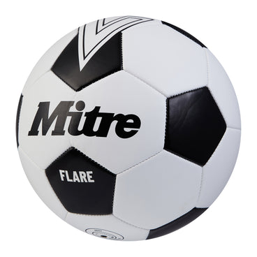 Front ¾ left view of the Mitre Flare Football White and Black
