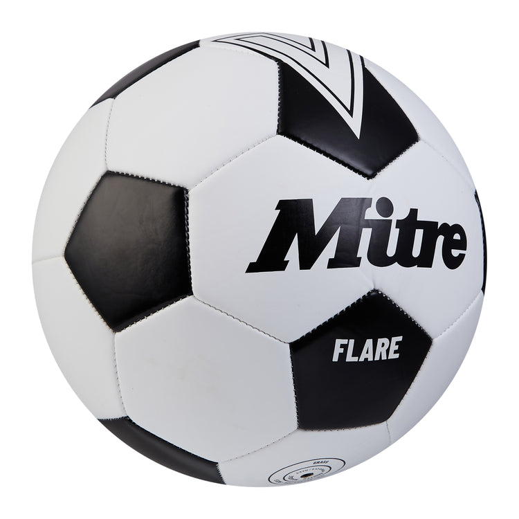 Front ¾ right view of the Mitre Flare Football White and Black