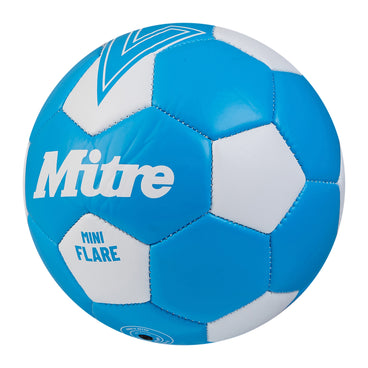 Front ¾ left view of the Mitre Mini Flare Football Blue and White