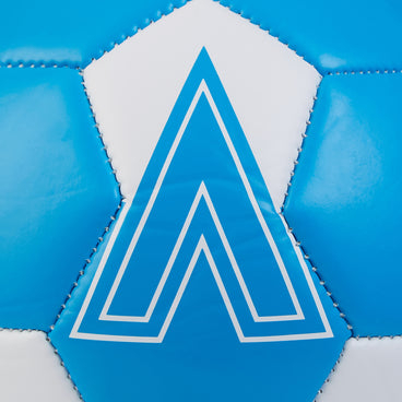 Back ¾ left view of the Mitre Mini Flare Football Blue and White