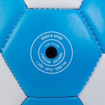 Back ¾ right view of the Mitre Mini Flare Football Blue and White