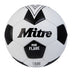 Front view of the Mitre Mini Flare Football White and Black