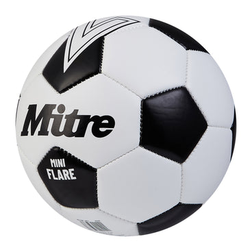 Front ¾ left view of the Mitre Mini Flare Football White and Black
