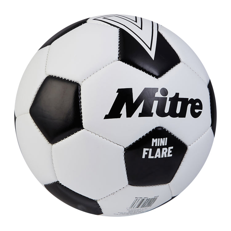 Front ¾ right view of the Mitre Mini Flare Football White and Black
