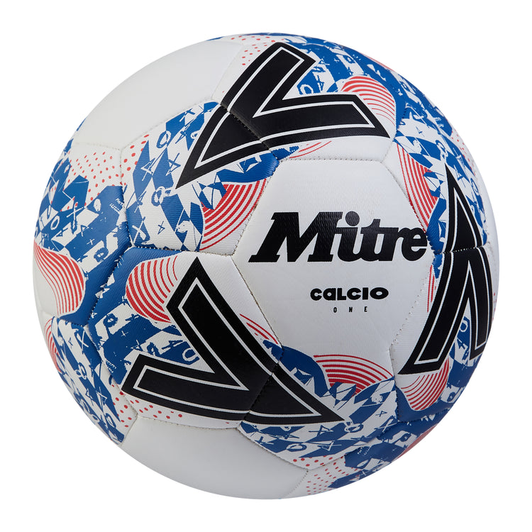 Front ¾ right view of the Mitre Calcio Football White and Black