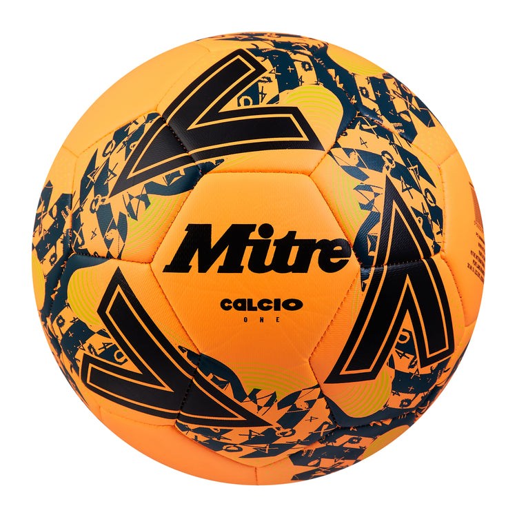 Front view of the Mitre Calcio Football Orange and Black