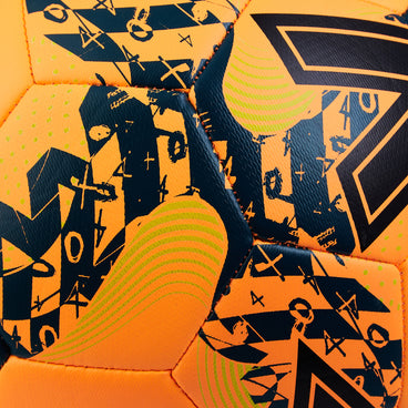 Back ¾ left view of the Mitre Calcio Football Orange and Black