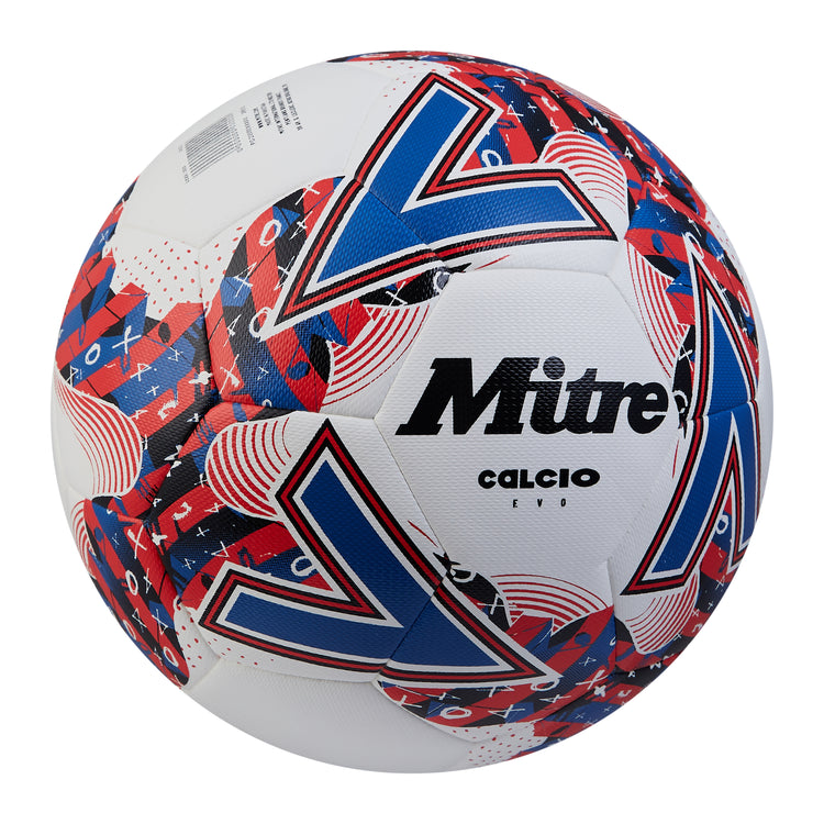 Front ¾ right view of the Mitre Calcio Evo Football White and Black