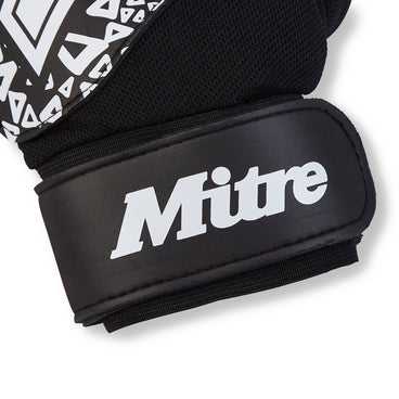 Back view of the Mitre Magnetite Junior Unisex Glove Black and White