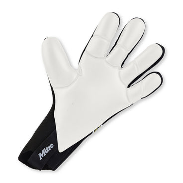 Front ¾ right view of the Mitre Ultimatch Glove Black and White