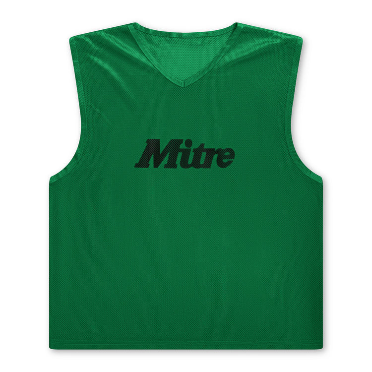 Front view of the Mitre Pro Training Bibs Green