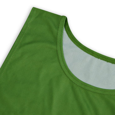 Back ¾ left view of the Mitre Netball Pro Training Bib Set Green