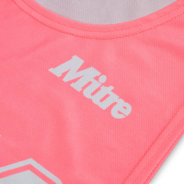 Front ¾ right view of the Mitre Netball Pro Training Bib Set Pink