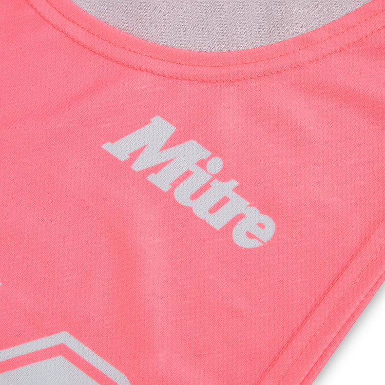 Front ¾ right view of the Mitre Netball Pro Training Bib Set Pink