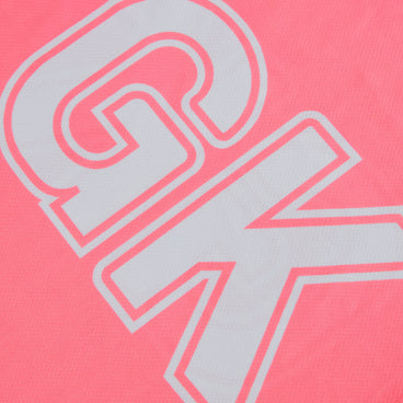 Back ¾ left view of the Mitre Netball Pro Training Bib Set Pink