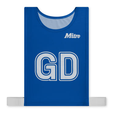 Front view of the Mitre Netball Pro Training Bib Set Blue