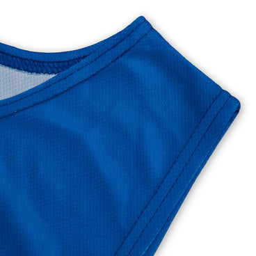 Back ¾ left view of the Mitre Netball Pro Training Bib Set Blue