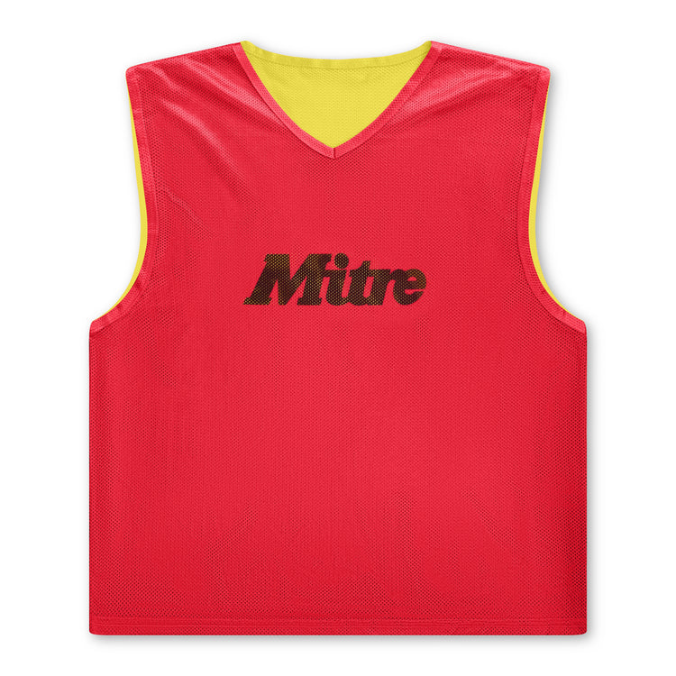 Front view of the Mitre Pro Rev Training Bib 24 AU Red and Yellow