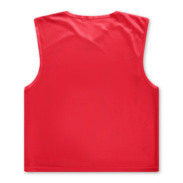 Front ¾ left view of the Mitre Pro Rev Training Bib 24 AU Red and Yellow
