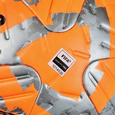 Back ¾ right view of the Mitre Emirates FA Cup Ultimax Pro Football Orange, Silver and Black