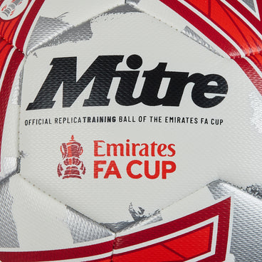 Back view of the Mitre Emirates FA Cup Train Football White, Silver and Red