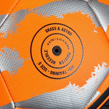 Back ¾ left view of the Mitre Emirates FA Cup Train Football Orange, Silver and Black