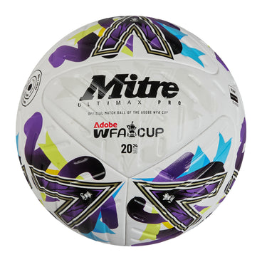 Front view of the Mitre Women's FA Cup Ultimax Pro Football White, Purple and Green